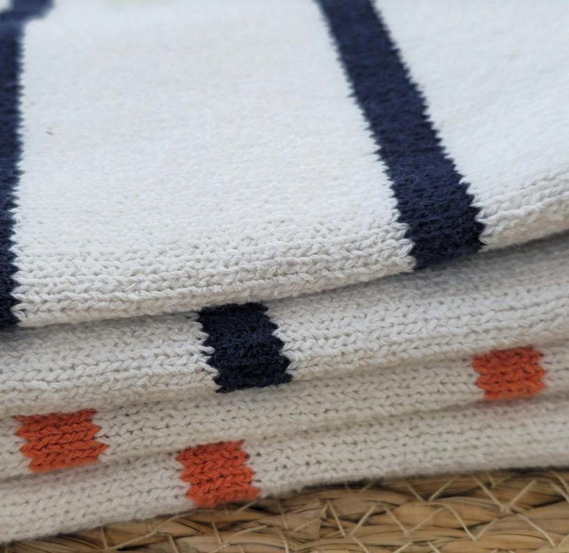 Women's 2025 Spring Summer Casual Fold-Down Short Sleeve Fashion Button Knitted Cardigan Sweater Navy Striped Sleeve Knitted Cardigan - Image 7