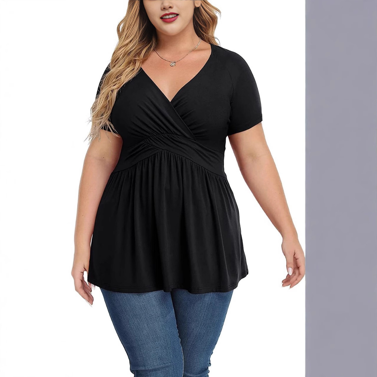 Women's Plus Size T-shirt V-neck Top - Image 5