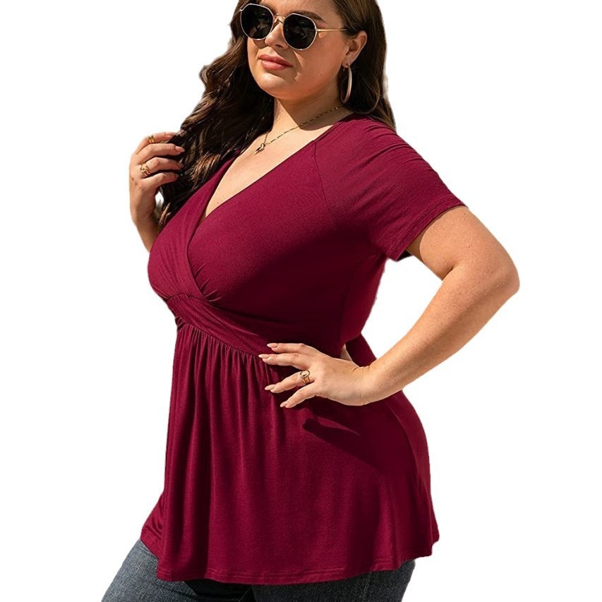 Women's Plus Size T-shirt V-neck Top - Image 3