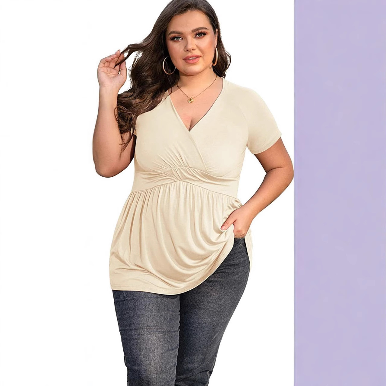 Women's Plus Size T-shirt V-neck Top - Image 2